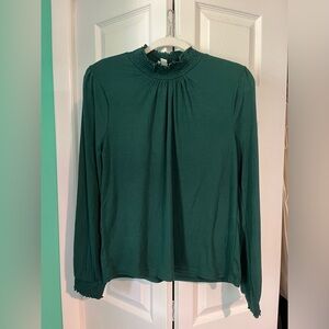 J.Crew Factory Green Smocked Long Sleeve Top